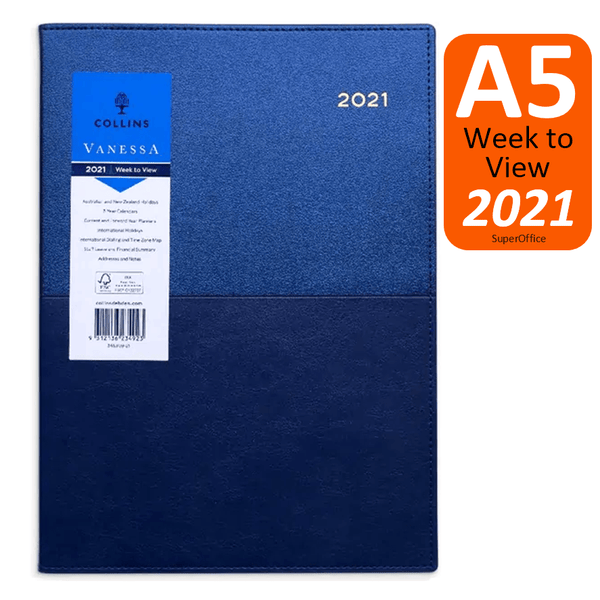 Collins Vanessa A5 Week To View 2021 Diary Blue 385.V59 (2021) - SuperOffice