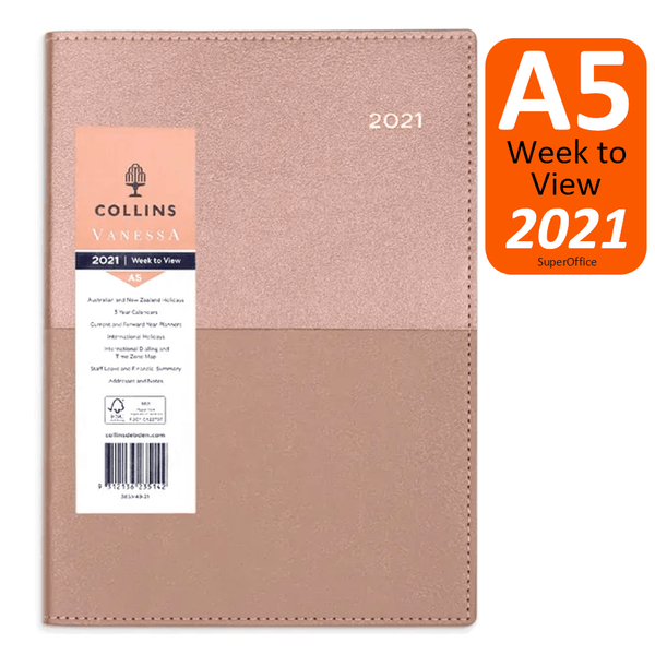 Collins Vanessa A5 Week To View 2021 Diary Rose Gold 385.V49 (2021) - SuperOffice