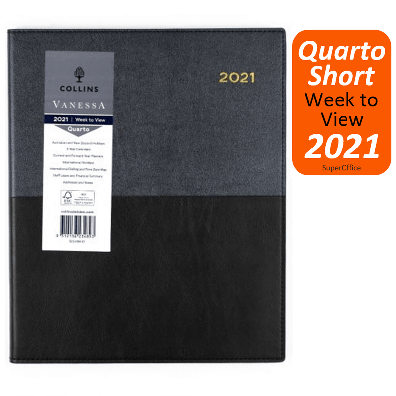 Collins Vanessa Quarto Short Week To View 2021 Diary Black 325.V99 (2021) - SuperOffice