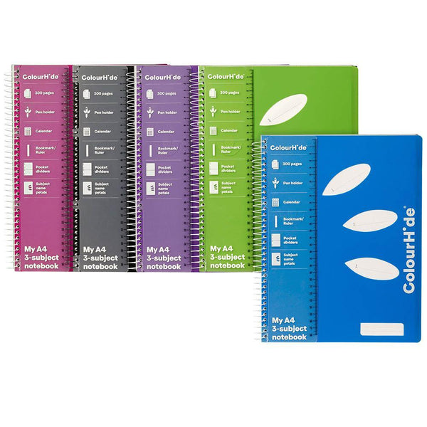 Colourhide 3-Subject Notebook 300 Page A4 Assorted 1716099H - SuperOffice