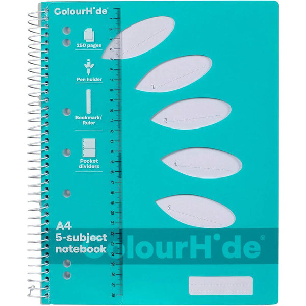 Colourhide 5-Subject Notebook 250 Page A4 Aqua 1719632J - SuperOffice
