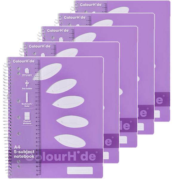 Colourhide 5-Subject Notebook 250 Page A4 Purple 1719619J (5 Pack) - SuperOffice