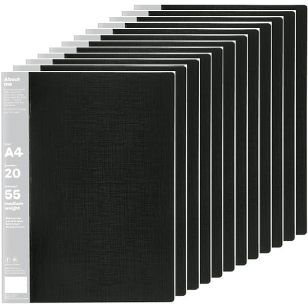 Colourhide My Wingman Display Book 20 Pockets Medium Weight A4 Black Pack 12 2055102 (12 Pack) - SuperOffice