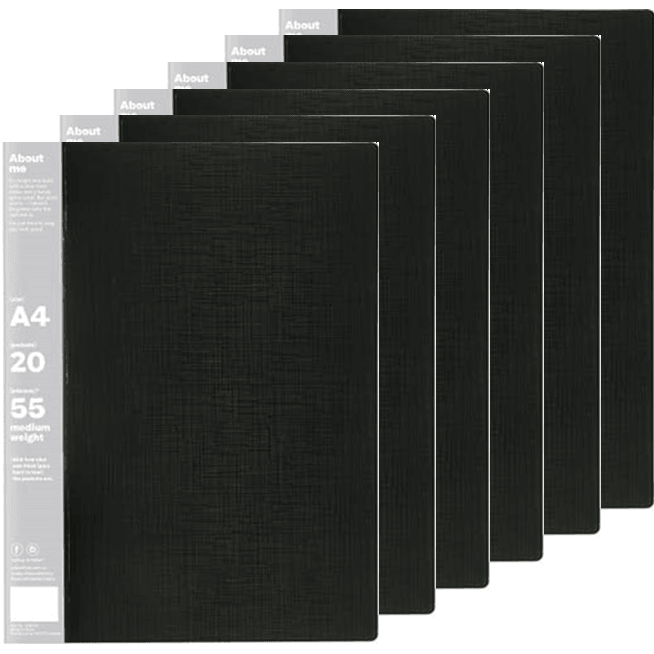 Colourhide My Wingman Display Book 20 Pockets Medium Weight A4 Black Pack 6 2055102 (6 Pack) - SuperOffice