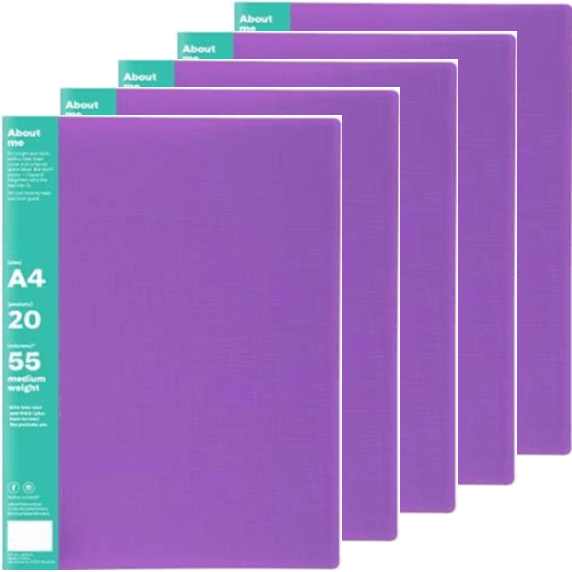 Colourhide My Wingman Display Book 20 Pockets Medium Weight A4 Purple Pack 5 2055119 (5 Pack) - SuperOffice