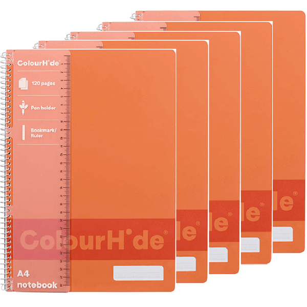 Colourhide Notebook 120 Page A4 Peach 5 Pack 1719429K (5 Pack) - SuperOffice