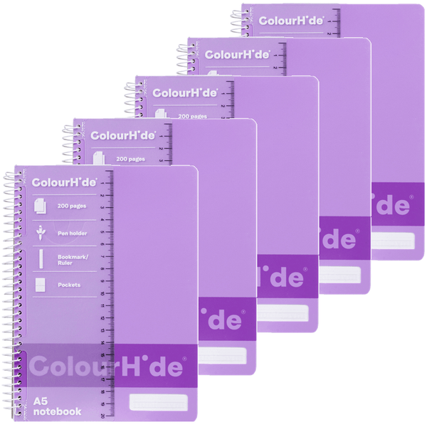 Colourhide Notebook 200 Page A5 Purple Lilac 5 Pack 1717619J (5 Pack) - SuperOffice