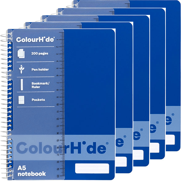 Colourhide Notebook A5 200 Pages Blue Classic Spiral Pack 5 1717631J (5 Pack) - SuperOffice