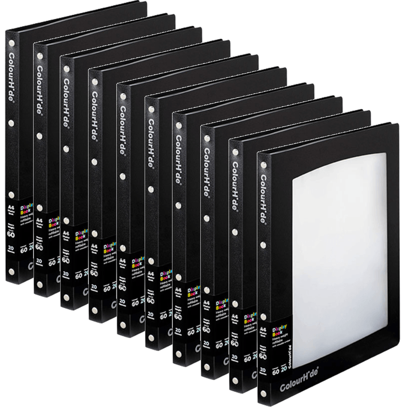 Colourhide Refillable Display Book 20 Pockets Medium Weight A4 Black/Clear 10 Pack 2003302J (10 Pack) - SuperOffice