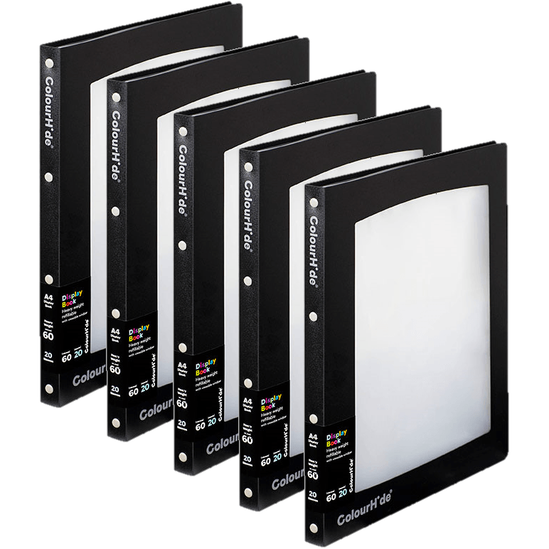 Colourhide Refillable Display Book 20 Pockets Medium Weight A4 Black/Clear Pack 5 2003302J (5 Pack) - SuperOffice
