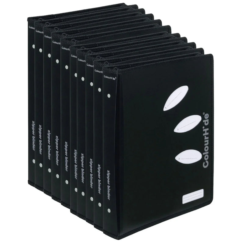 ColourHide Zip Binder A4 2 D-Ring 25mm Black Bulk Pack 10 5800002J (Pack 10) - SuperOffice
