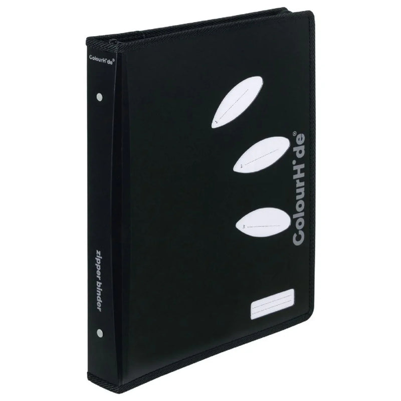 ColourHide Zip Binder A4 2 D-Ring 25mm Black Bulk Pack 10 5800002J (Pack 10) - SuperOffice