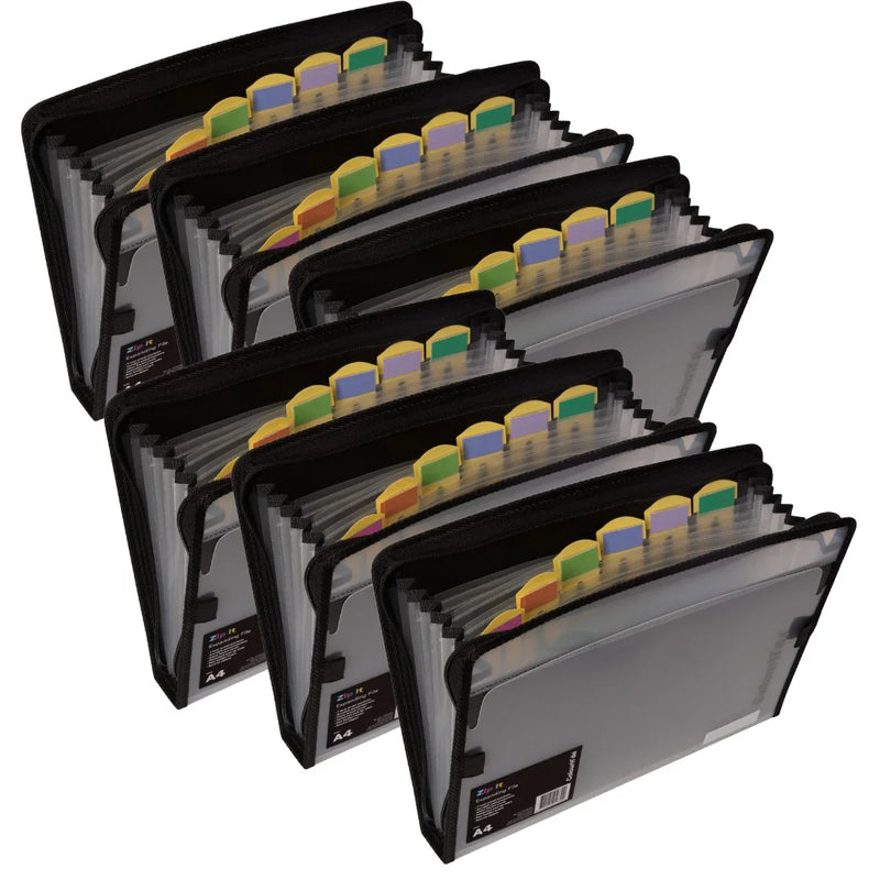 ColourHide Zip It Expanding File Black Pack 6 9026002J (Pack 6) - SuperOffice