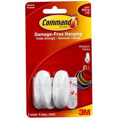 Command Adhesive Designer Small Hook White Pack 2 Hooks 4 Strips XA004193463 - SuperOffice
