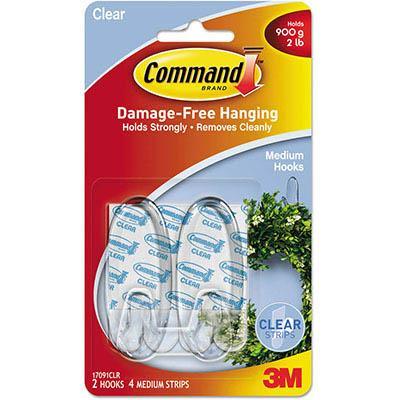 Command Adhesive Medium Hooks Clear Pack 2 Hooks And 4 Strips XA006701578 - SuperOffice