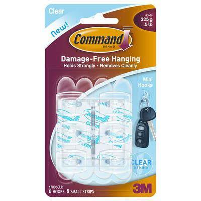 Command Adhesive Mini Clear Hooks With Clear Strips XA006701701 - SuperOffice
