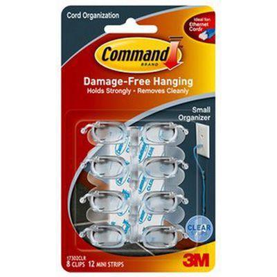 Command Adhesive Small Cord Clips Clear Pack 8 Clips And 12 Strips XA006701677 - SuperOffice