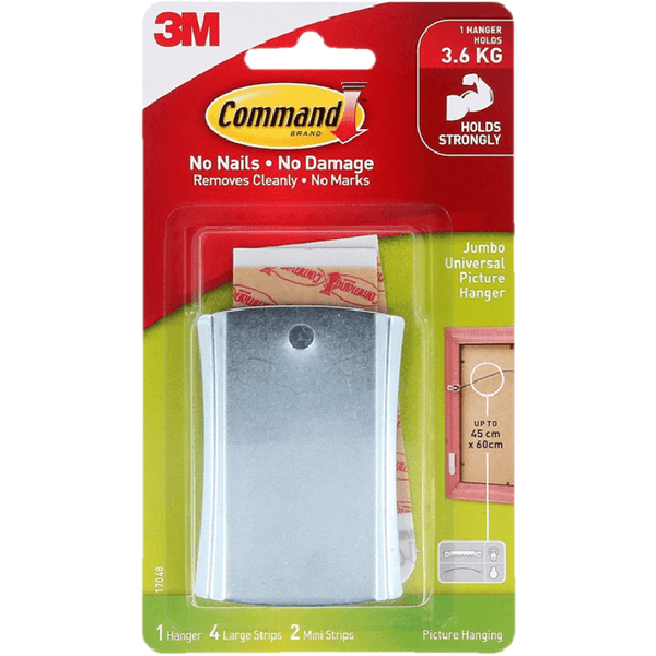 Command Adhesive Sticky Nail Picture Hanger Wire-Backed Metal Pack 1 Hanger, 4 Strips And 2 Stabilizer Strips XA006714894 - SuperOffice