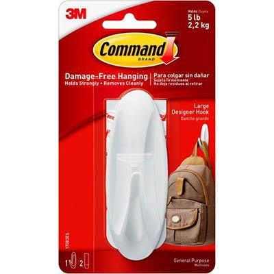 Command Designer Range Hooks And Clips With Adhesive Strips White Pack 1 Hook And 2 Strips XA006725221 - SuperOffice
