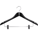 Compass Black Wood Standard Hook Clothes Coat Hanger With Clips Pack 100 Bulk 59126BLK (100 Pack) - SuperOffice
