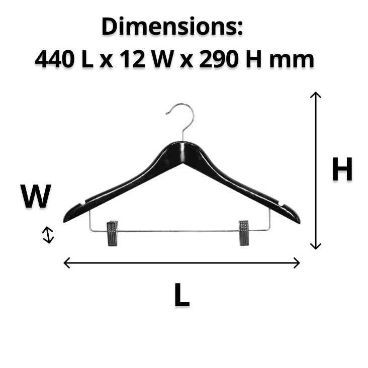 Compass Black Wood Standard Hook Clothes Coat Hanger With Clips Pack 100 Bulk 59126BLK (100 Pack) - SuperOffice