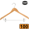 Compass Classic Wood Standard Hook Clothes Coat Hanger With Clips Pack 100 Bulk 59126 (100 Pack) - SuperOffice