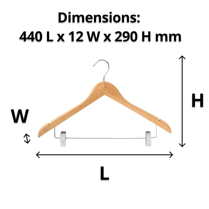 Compass Classic Wood Standard Hook Clothes Coat Hanger With Clips Pack 100 Bulk 59126 (100 Pack) - SuperOffice