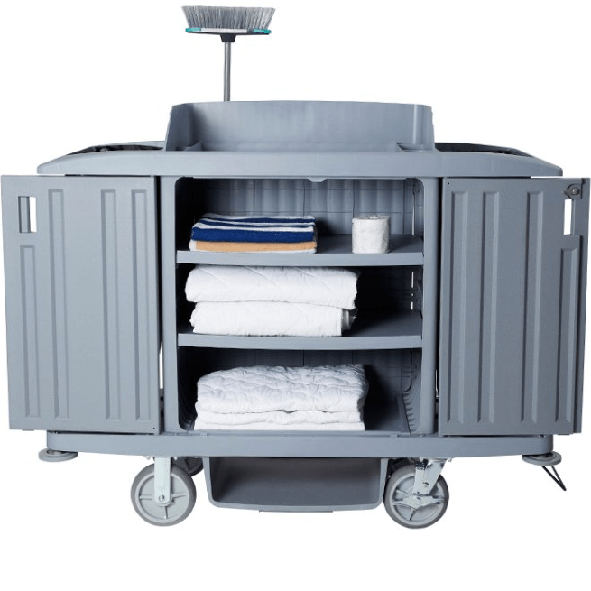 Compass Hard Front Housekeeping Trolley With Doors Grey 722472 - SuperOffice