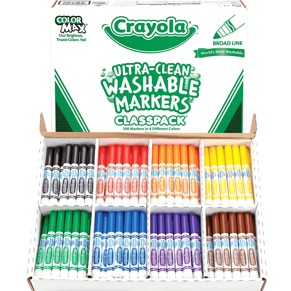 Crayola 200 Washable Markers Classic Assorted Colours Classpack Bulk 588200 - SuperOffice