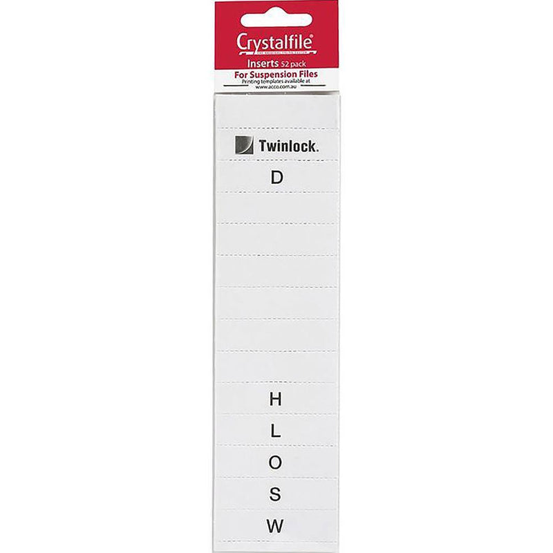 Crystalfile Inserts A-Z White Pack 60 111540 - SuperOffice