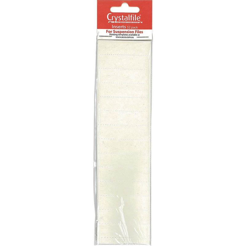 Crystalfile Rectangular Inserts Blank White Pack 52 111547 - SuperOffice