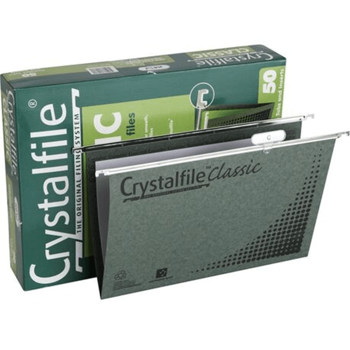 Crystalfile Suspension Files Classic Foolscap With Indicator Tabs And Inserts Box 50 111130C - SuperOffice