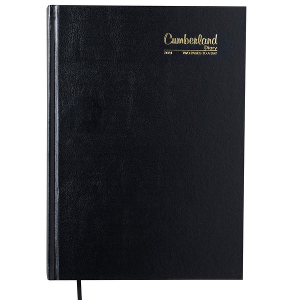 Cumberland 2024 A4 2 Pages Per Day Appointment Diary Hard Cover Leathergrain 40CBK 40CBK24 - SuperOffice