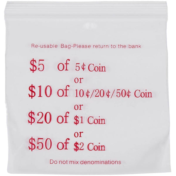 Cumberland Coin Bag Printed Plastic 60 Micron 110x100mm Clear Pack 1000 MSB20RP (1000) - SuperOffice