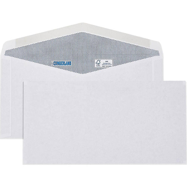 Cumberland DLX Envelopes Laser Lick Stick 90GSM Secretive 120x235mm White Box 500 6051113 - SuperOffice