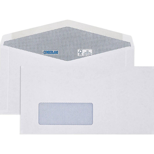 Cumberland DLX Envelopes Lick And Stick Wallet 90Gsm Secretive Window 120x235mm White Box 500 6051112 - SuperOffice