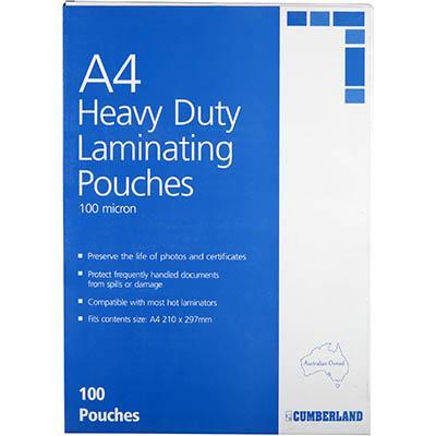 Cumberland Laminating Pouch Heavy Duty 100 Micron A4 Clear Pack 100 13004 - SuperOffice