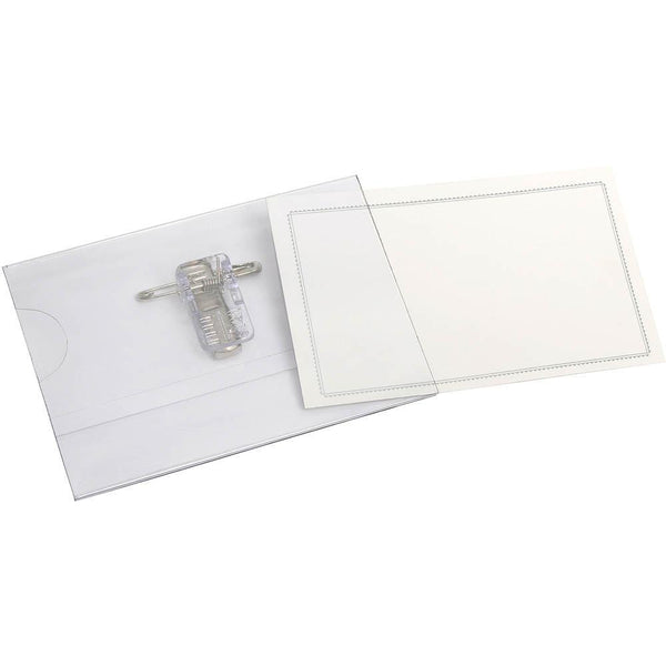 Cumberland Name Badge Grip Clip And Pin Style Card Inserts Included Pack 50 OTE21 - SuperOffice