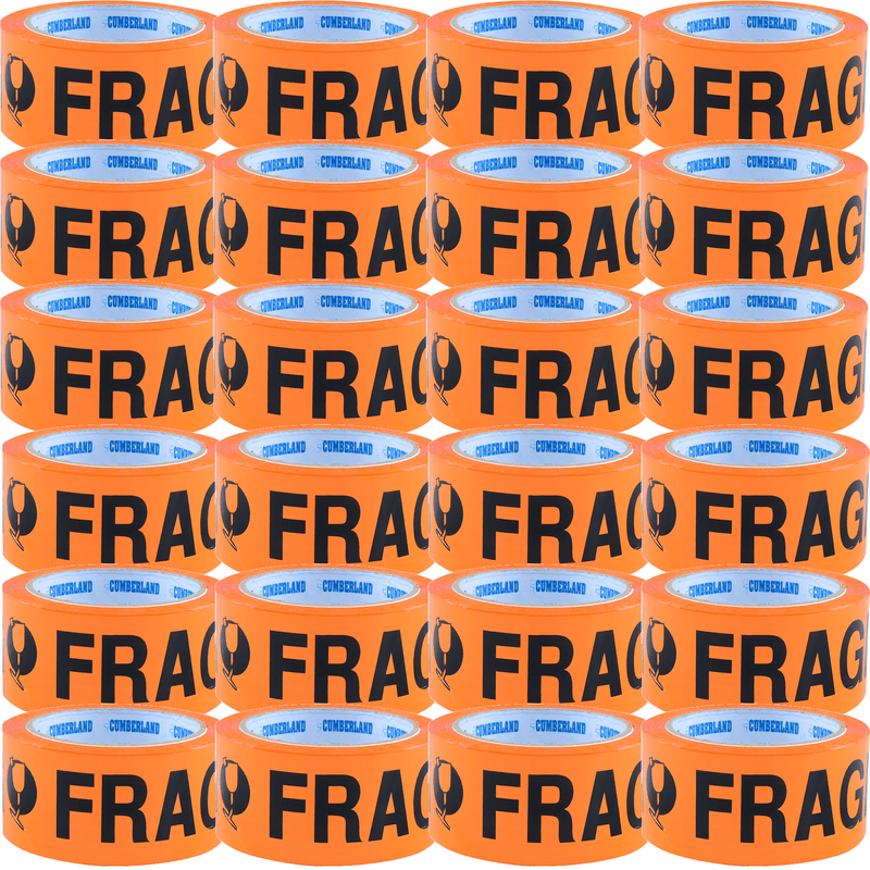 Cumberland Printed Fragile Tape Orange/Black Packing Packaging Pack 24 Rolls BULK 7188 (6 Pack) - SuperOffice