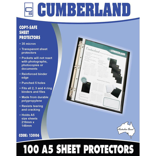 Cumberland Sheet Protector Copy Safe 35 Micron A5 Clear Box 100 13006 - SuperOffice