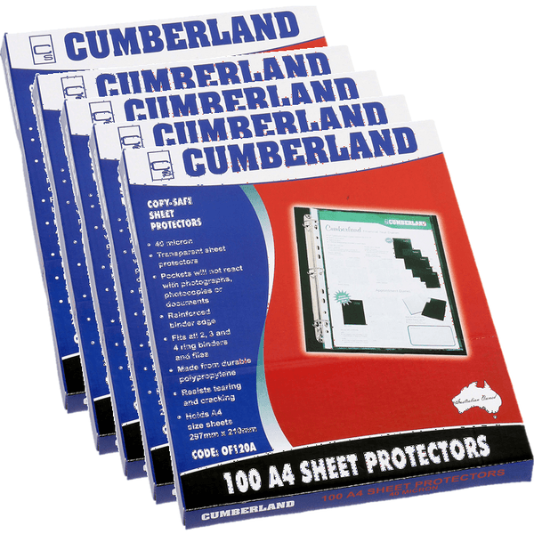Cumberland Sheet Protector Copy Safe 40 Micron A4 Clear Box 100 Pack 5 OF120A (5 Pack) - SuperOffice