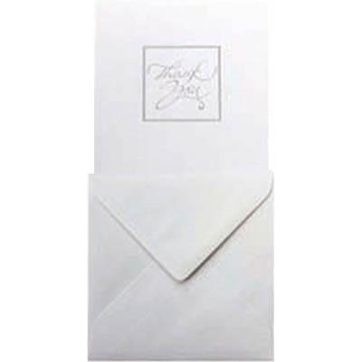 Cumberland Thank-You Card And Envelope Square White With Squared Foiled Silver Border Pack 10 8116 - SuperOffice