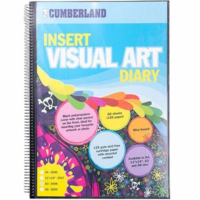 Cumberland Visual Art Diary With Insert Cover Single Spiral A3 Black 3008 - SuperOffice