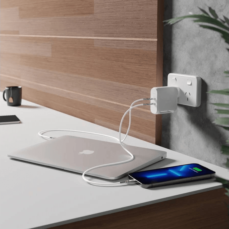 Cygnett PowerMaxx Charger USB-C 70W Dual Port Wall Adapter GaN Super Fast CY4132PBCHE - SuperOffice