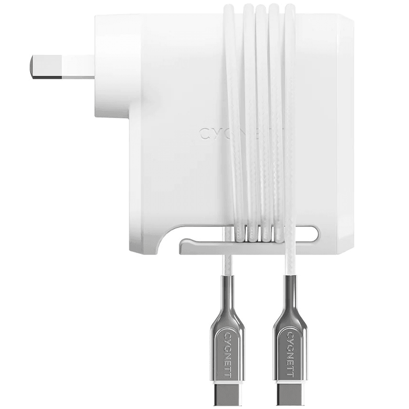 Cygnett PowerMaxx Charger USB-C 70W Dual Port Wall Adapter GaN Super Fast CY4132PBCHE - SuperOffice