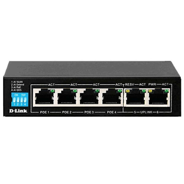 D-Link 6-Port PoE Switch with 4 Long Reach 250m PoE Ports 2 Uplink Ports DES-F1006P-E - SuperOffice