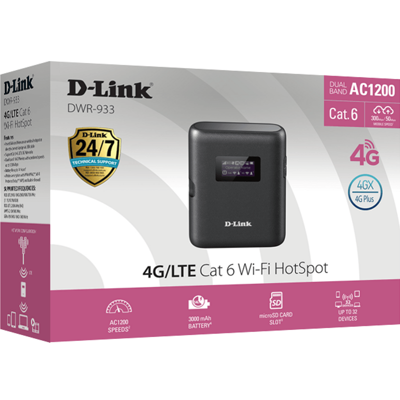 D-Link DWR-933 4G LTE CAT 6 WiFi Hotspot AC1200 Speeds 32 Devices DWR-933 - SuperOffice