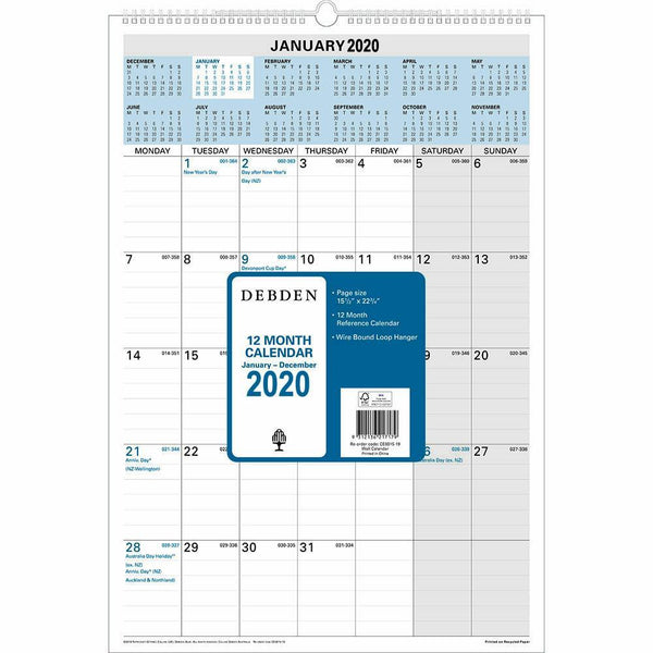 Debden 2021 12 Month Wiro Calender Month To View 394x577mm CE0015-21 - SuperOffice