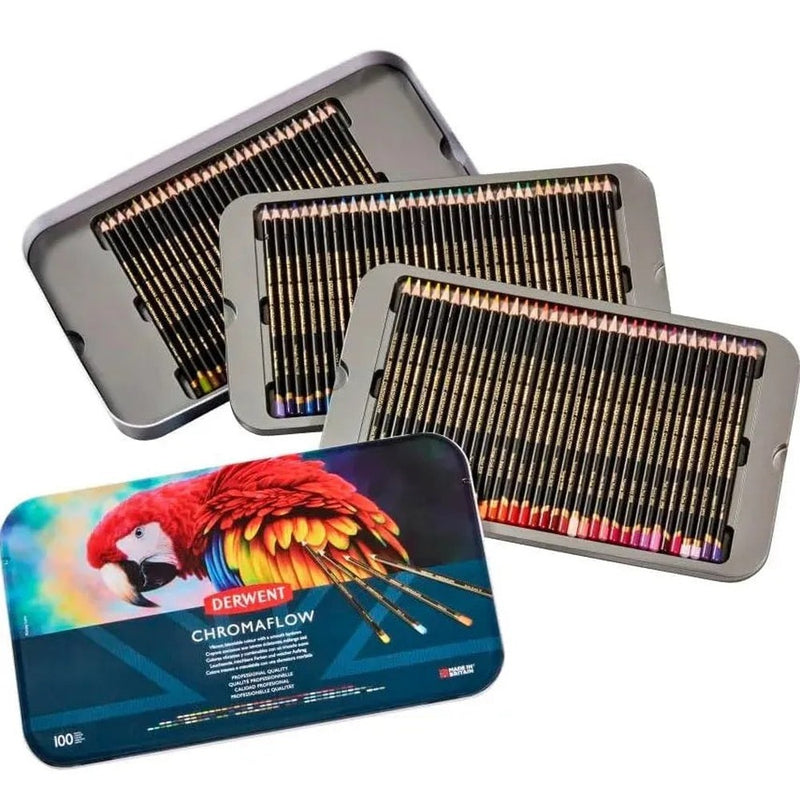 Derwent 100 ChromaFlow Coloured Artists Pencils Tin Set Professional 2306262 - SuperOffice