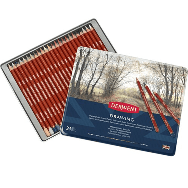 Derwent 24 Drawing Coloured Pencils Tin Set Pack High Lightfast Professional Artists R0700672 - SuperOffice